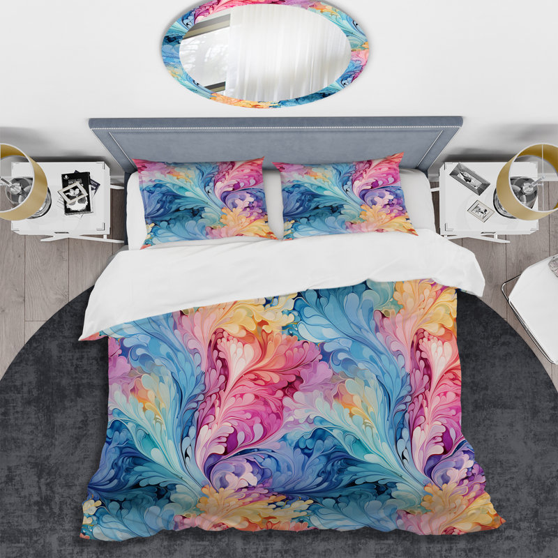 Literie en marbre rose et bleu, Housse de couette pour très grand lit et 2 très