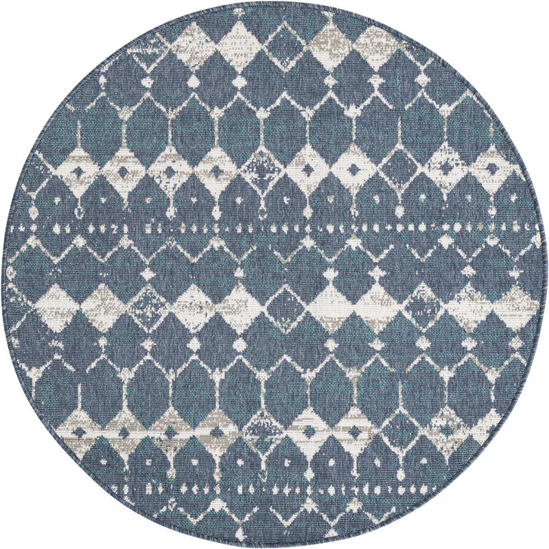 Outdoor Preen Area Rug Blue Color, Round 4'