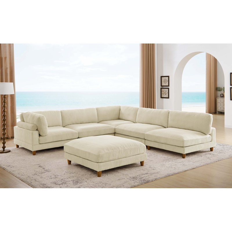 Canapé modulaire robuste en velours côtelé avec configuration personnalisée, Beige Corduroy, 34" H x 178" W x 89" D