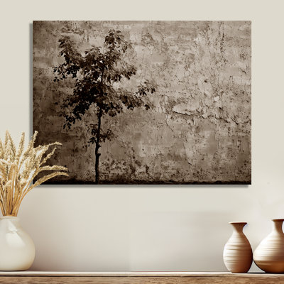 Arbre simple devant un mur - salon d'art mural arbre monochrome