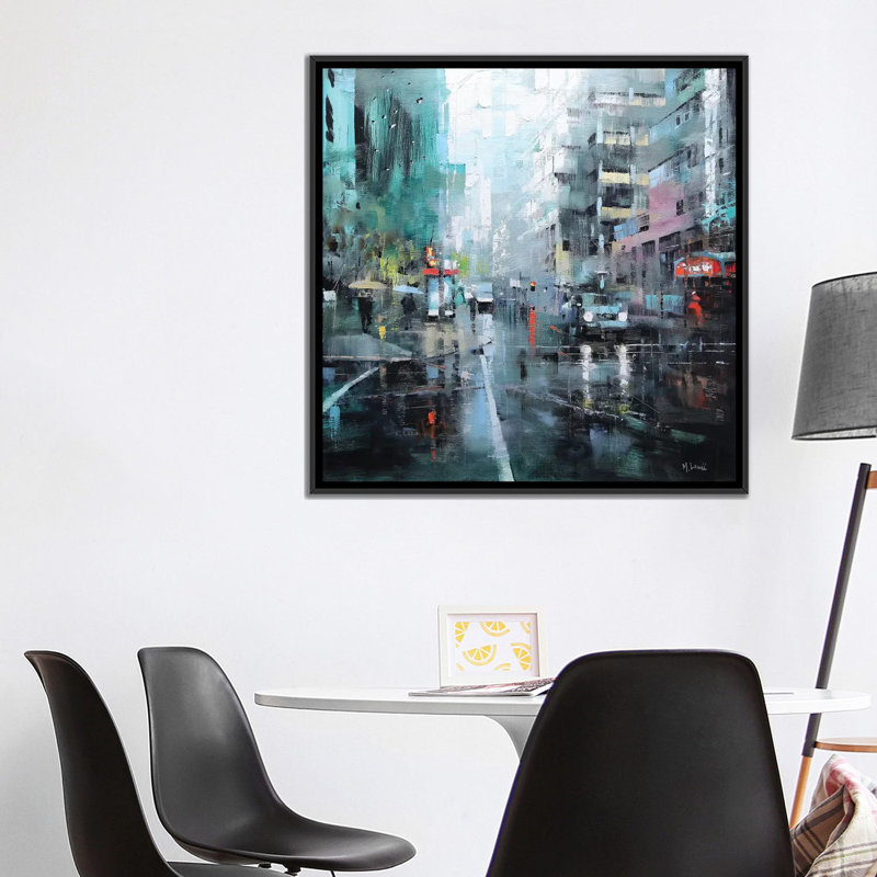 « montréal turquoise pluie », impression sur toile, H 18 po x l 18 po x P 1,5 po, Pas de tapis, Toile avec cadre noir