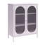 Armoire d'appoint courte à 2 portes, structure en métal avec portes en verre cannelé et tablettes réglables