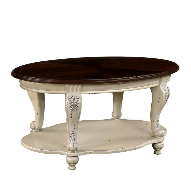 Mairie 42-inch Oval Wood Coffee Table, Dark Brown, Antique White
