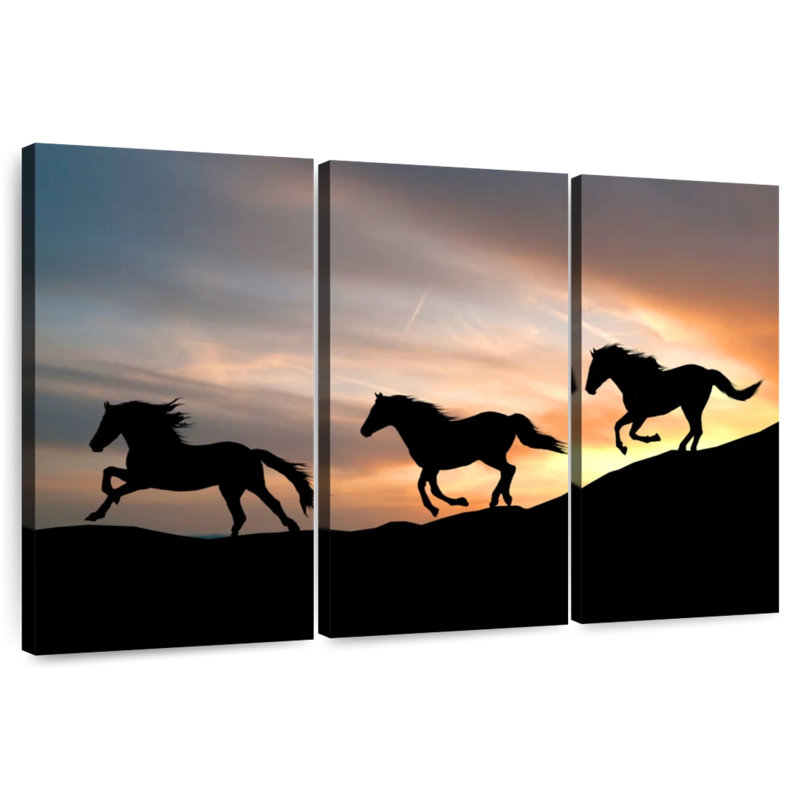 Brampt, chevaux sauvages au galop, H 32 po x l 50 po