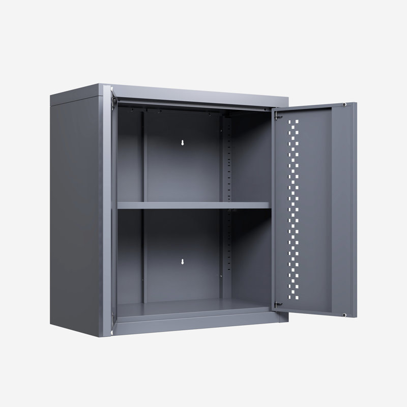 Armoire à outils murale en métal gris H 13,58 po, peu encombrante pour les sous-sols, les cuisines et les entrepôts, tablettes amovibles, porte à ouverture en douceur avec panneau à charnières réglables