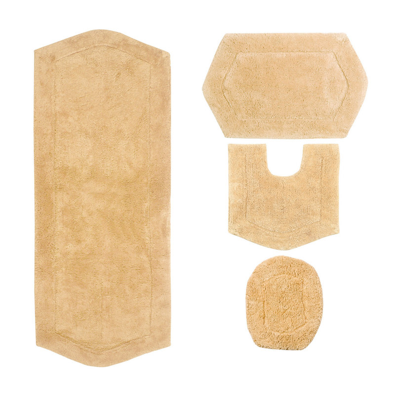 Waterford 4 Piece Bath Mat Set with Lid Cover, Quick Dry, Machine Washable Rugs, Absorbent, Yellow