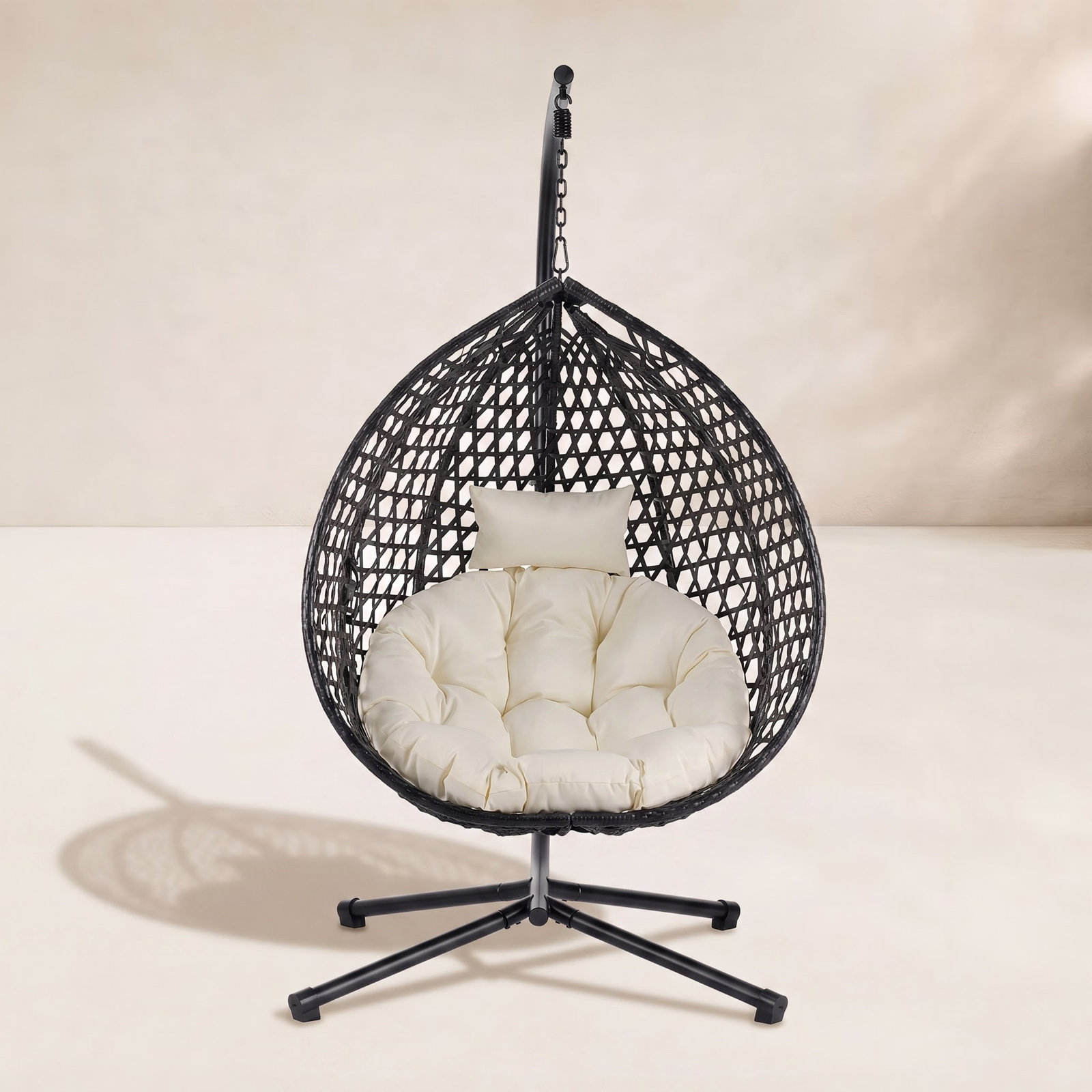 Patio Lounge Chair, Beige, Black