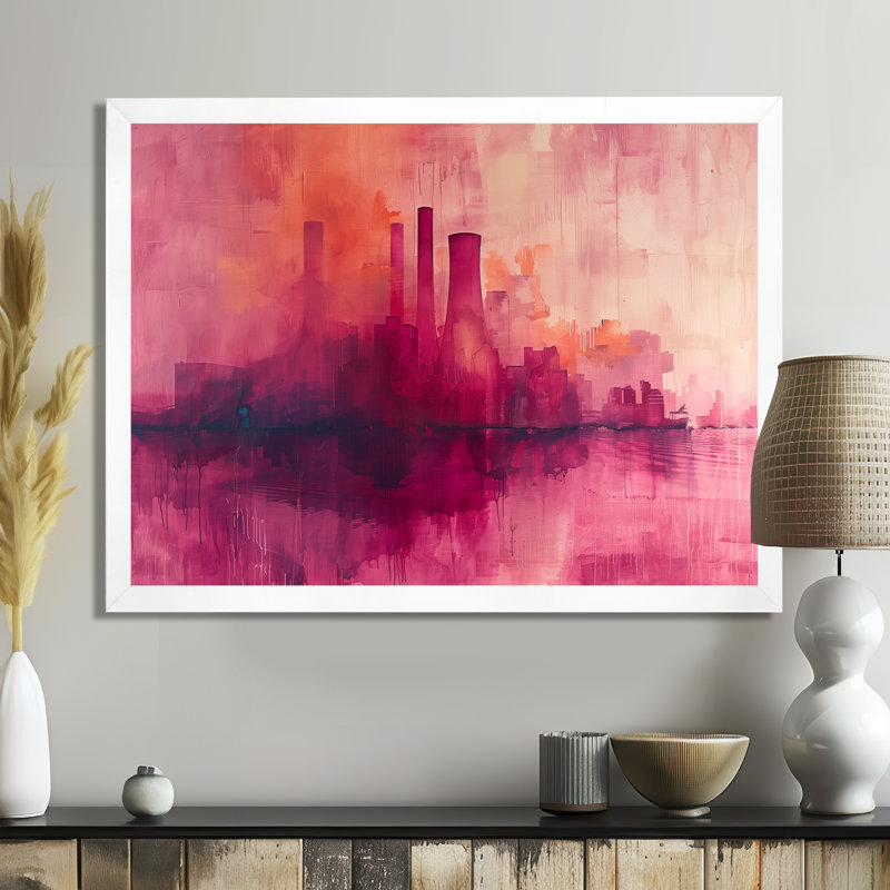 Décoration murale plante mauve à impulsion mauve - centrales électriques, Cadre flottant brun, H 34 po x l 44 po