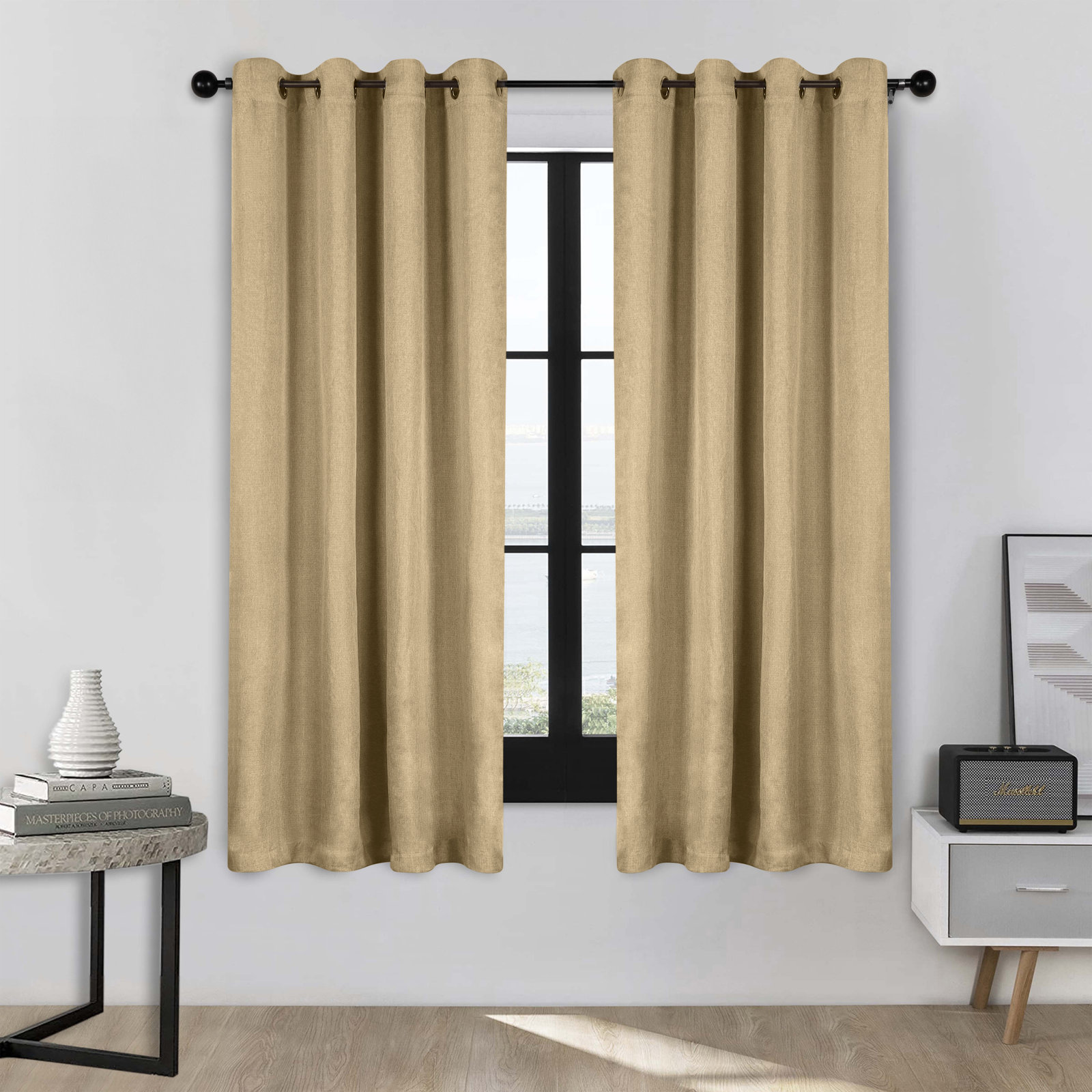 Evayah Modern Linen Inspired Classic Solid Room Darkening Curtain Panel, Coriander, 42" W x 63" L