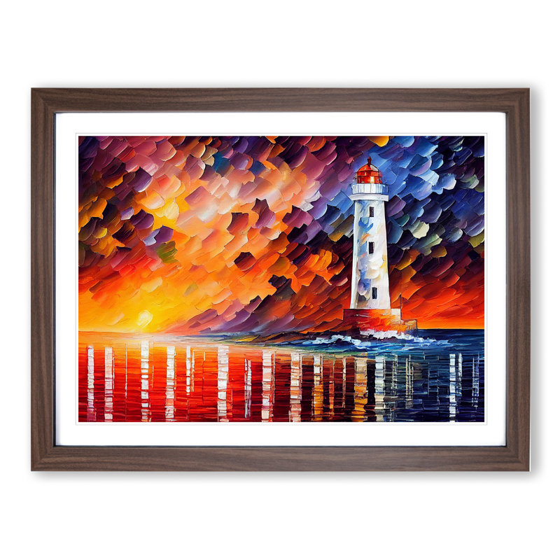 Colourful Lighthouse Vol.3 - Painting, Walnut Framed, 25cm H x 34cm W x 2cm D
