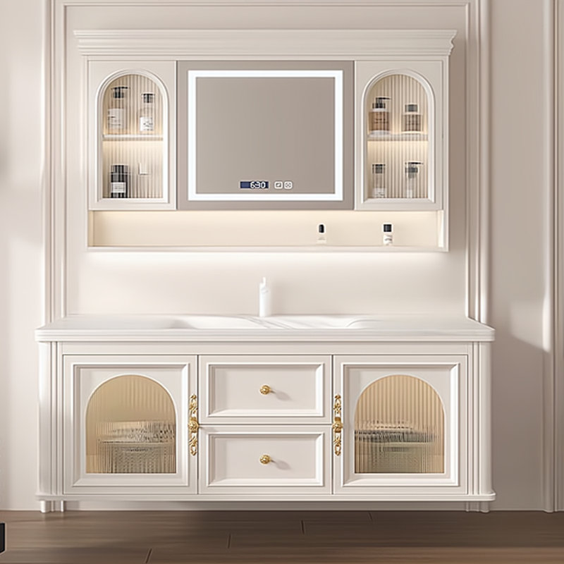 Meuble-lavabo simple de style français, Blanc cassé, H 21,7 po x l 63 po x P 19,7 po