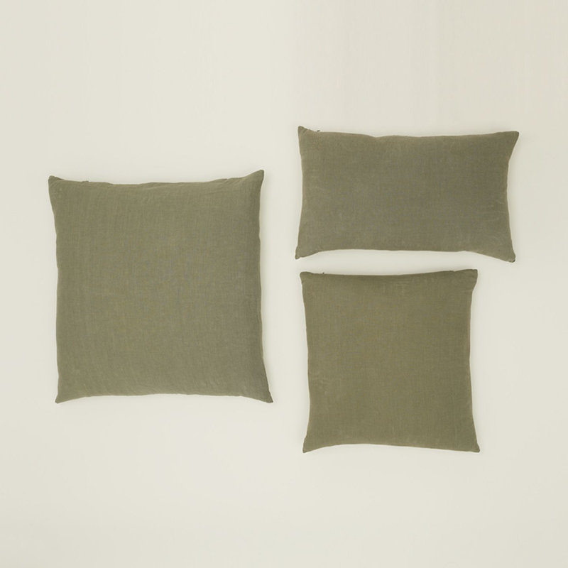 Simple Linen Pillow Cover & Insert, Olive, Rectangle 12" H x 22" W