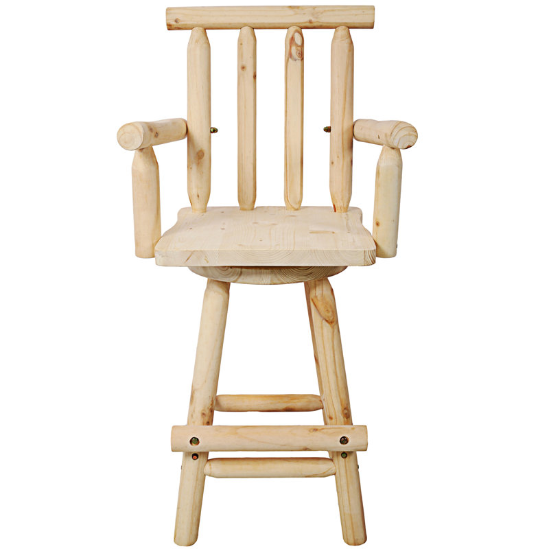 Rustic Bar Stool - Fir Wood Construction, Light Brown