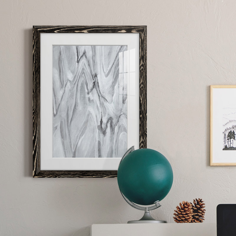 Marbré blanc III - peinture encadrée, Cadre noir, H 44 po x l 31 po x P 1 po