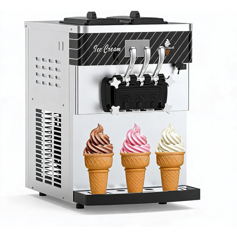 Commercial 3-Flavour Soft Serve Ice Cream Machine | Stainless Steel Countertop Dispenser for Cafes, Snack Bars, Takeaways & Home Parties