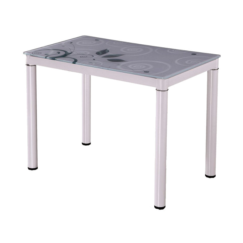 Damar Glass Top Metal Base Dining Table, White