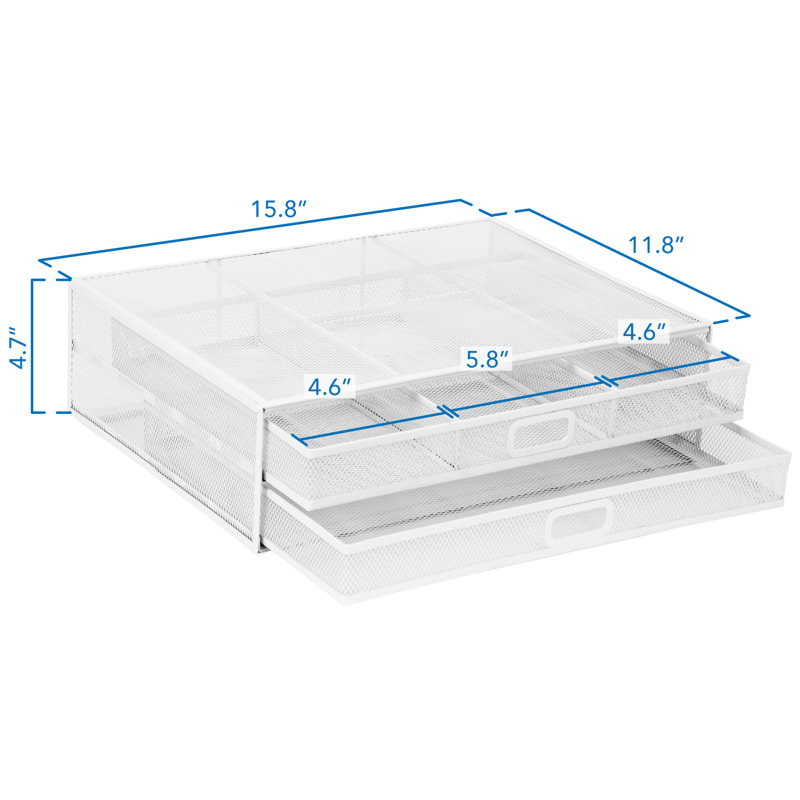 White Metal Mesh Desktop Monitor Stand with Two Drawers