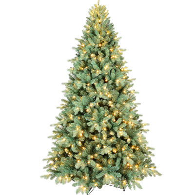 9ft Christmas Tree Featuring Blue Tint, 3268 Tips, 800 Warm White Led Lights, Full Appearance In Hue, Heavy-duty Metal Stand For Durability