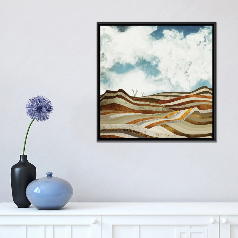 Desert Calm - impression d'art graphique, Aucun mat, H 18 po x l 18 po x 1,5 po, Toile avec cadre noir