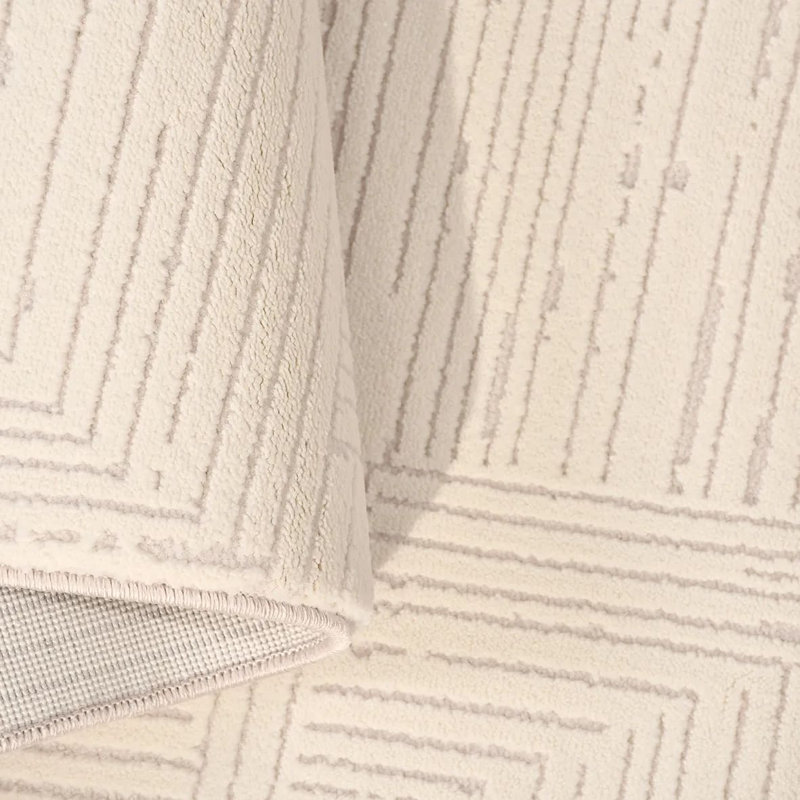 Tapis moderne en polyester crème Avangarde résistant aux taches et facile à nettoyer, 5 pi x 10 po
