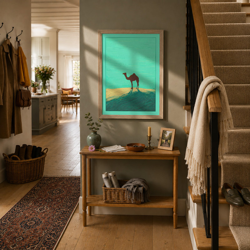 Camel Under Turquoise Sky Modern - Print, A4 - 29.7 x 21.0 cm, Oak