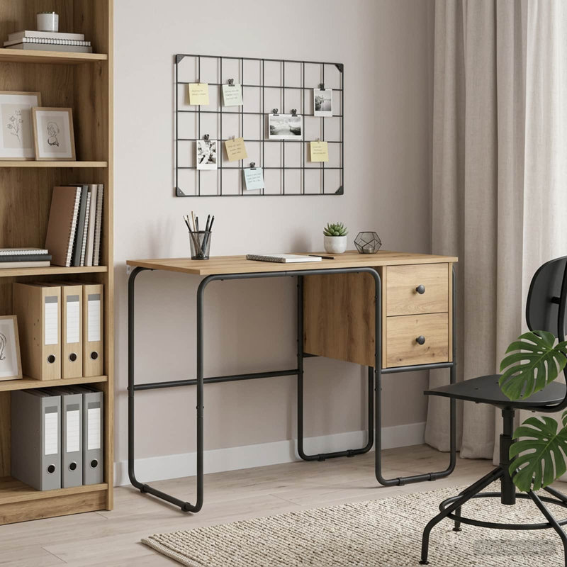 Steel Writing Desk, 75 cm H x 100 cm W x 50 cm D, Artisan Oak/Black