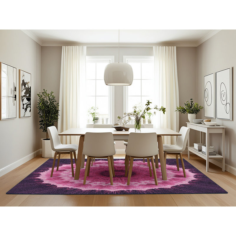 Noir/Tapis décoratif rose, Rectangle 7 pi x 10 pi