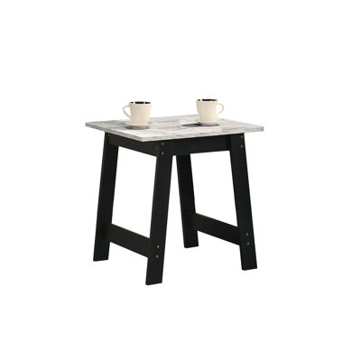 19" Black End Table, Faux Marble Surface For An Elegant Living Space, Furniture Sliders Included Table 19", Frame And Marble-Like Top A Chic ,
