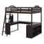 Lit mezzanine double en bois Kedryn avec bureau en U, compartiments de rangement et miroir à trois volets-106460668