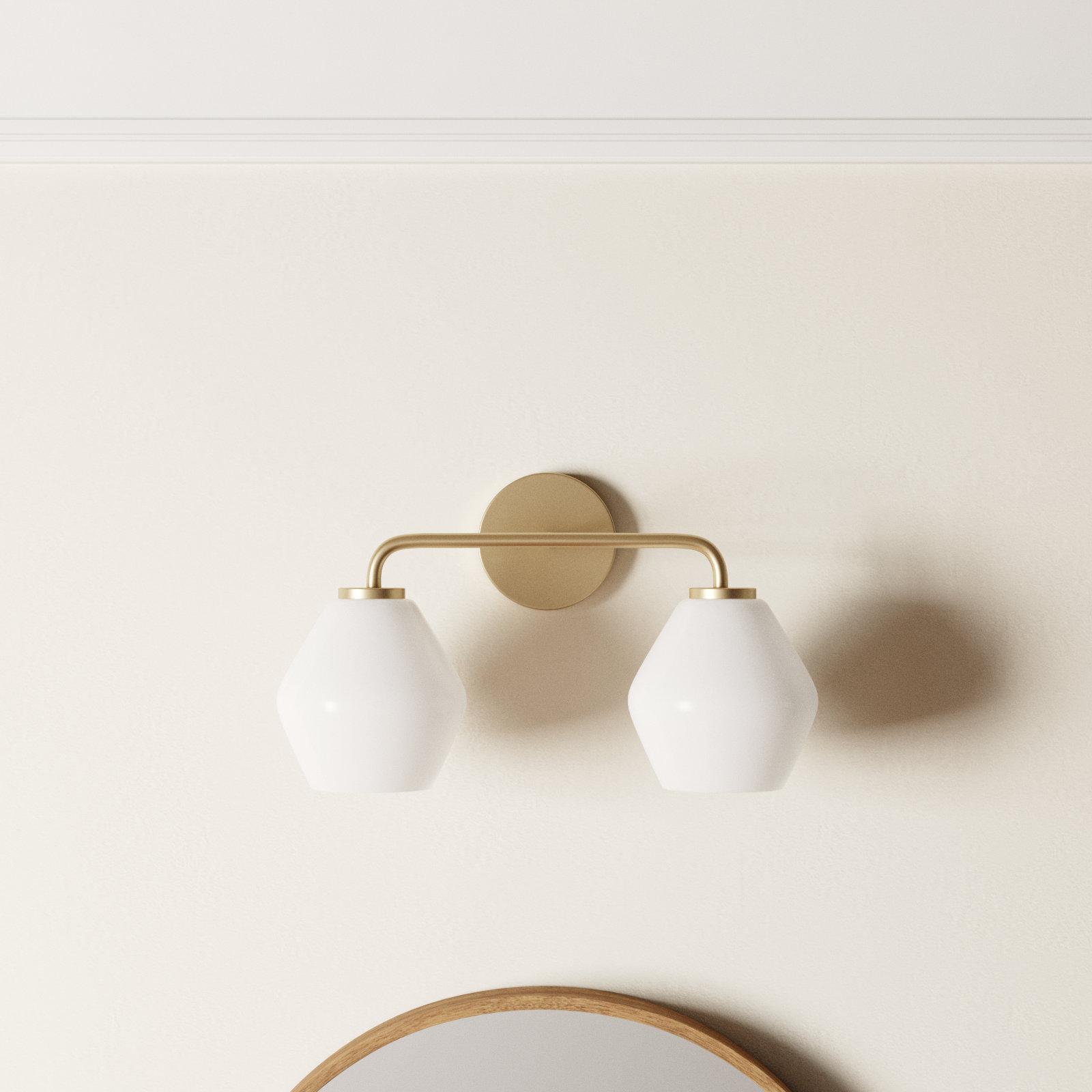 Rooks 2-Light Dimmable Vanity Light, Satin Brass, White