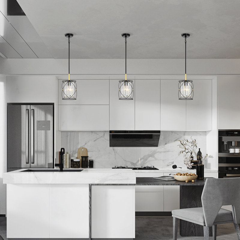 Mini-luminaire suspendu noir et or à 1 lumière avec cristaux suspendus Joree