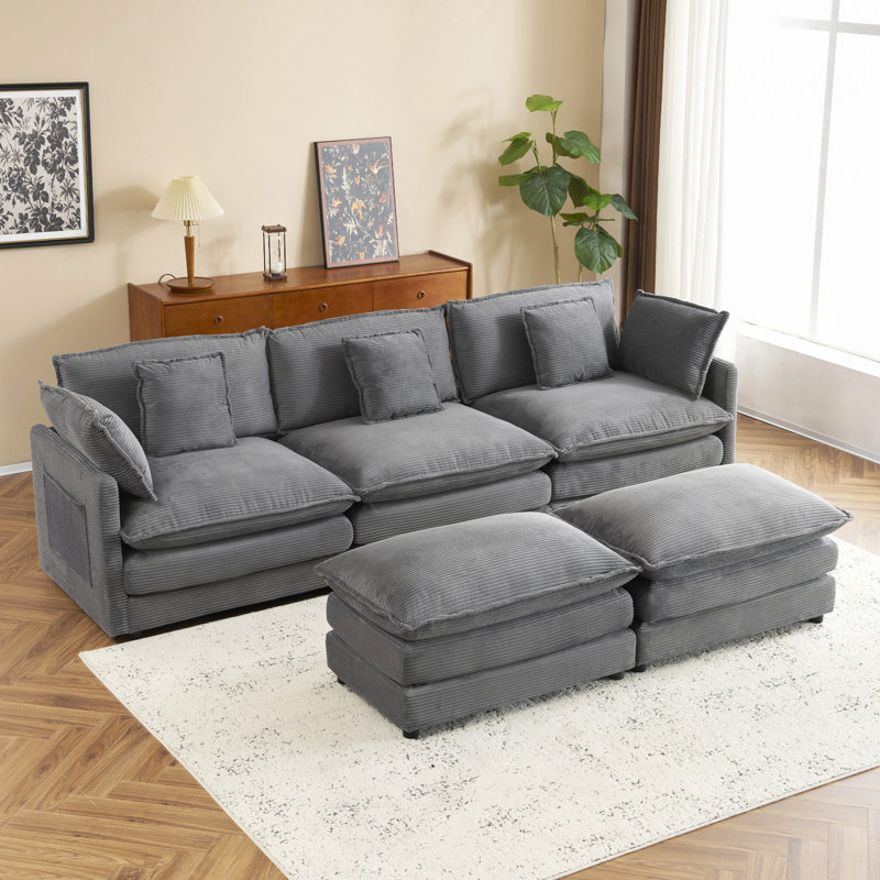 Canapé modulaire, canapé modulaire en L 112,6 po en L, conception modulaire avec poches de rangement latérales, Gris foncé