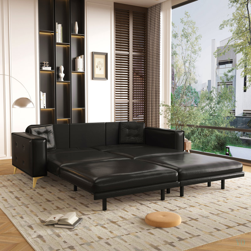 Canapé-lit gigogne de 234 cm (92,1 po), canapé-lit convertible 3 en 1 en similicuir avec accoudoirs ultra larges, canapé moderne capitonné, canapé 4 places avec 2 coussins pour salon