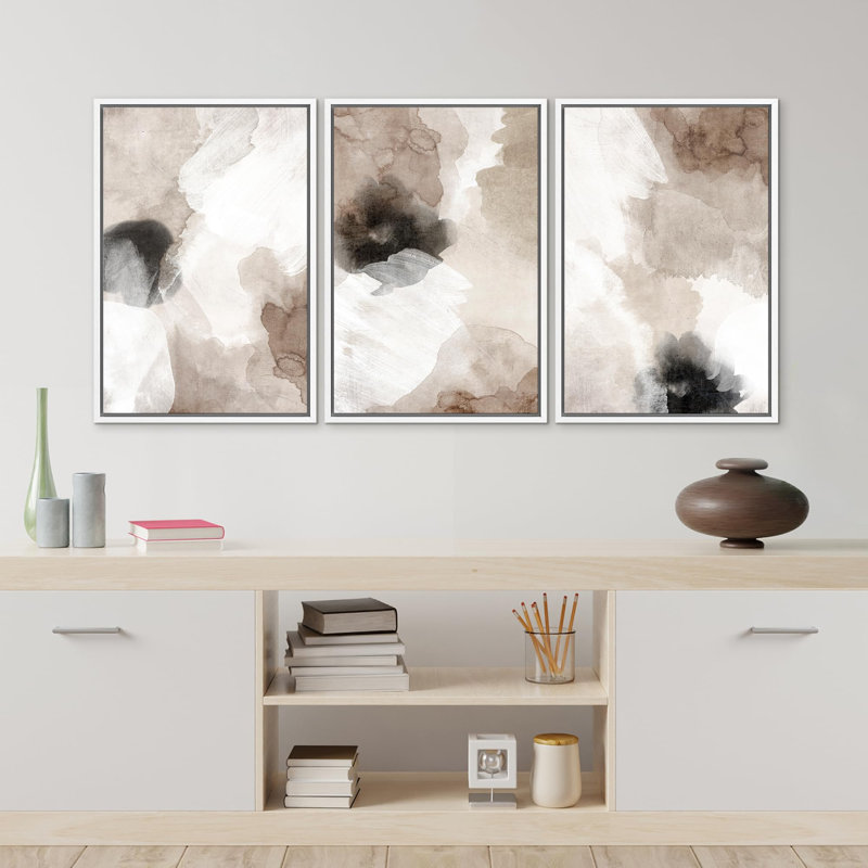 «Grunge Paint Stroke Abstract Shapes», 3 pièces, H 36 po x l 24 po, Blanc