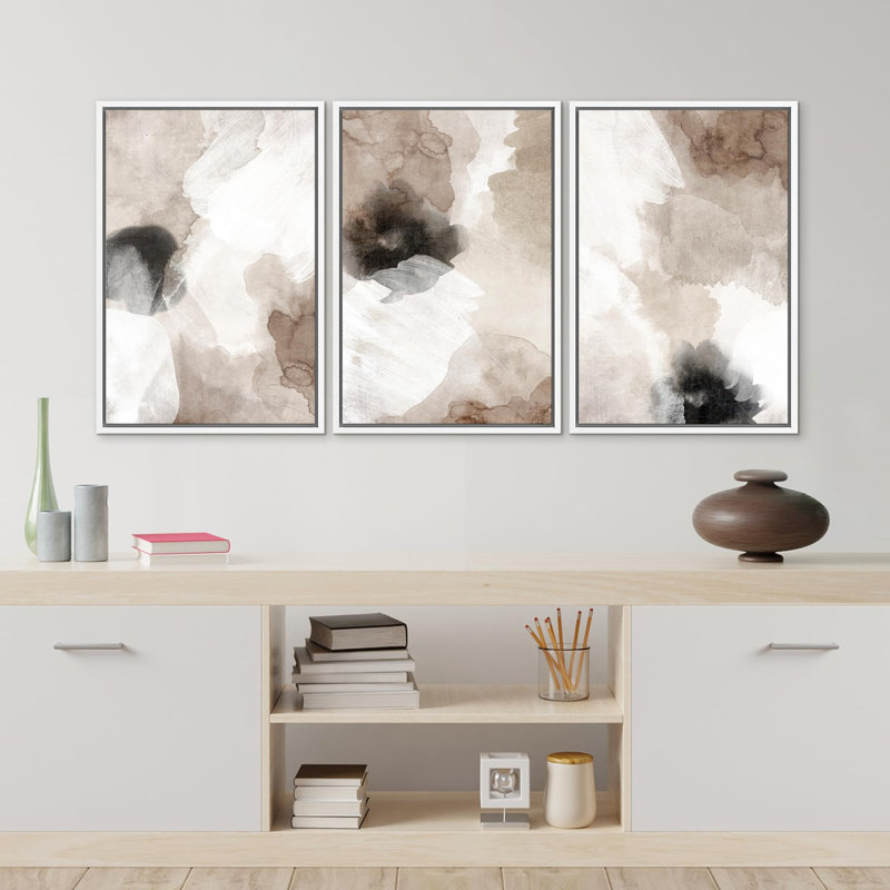 «Grunge Paint Stroke Abstract Shapes», 3 pièces, Blanc, H 36 po x l 24 po