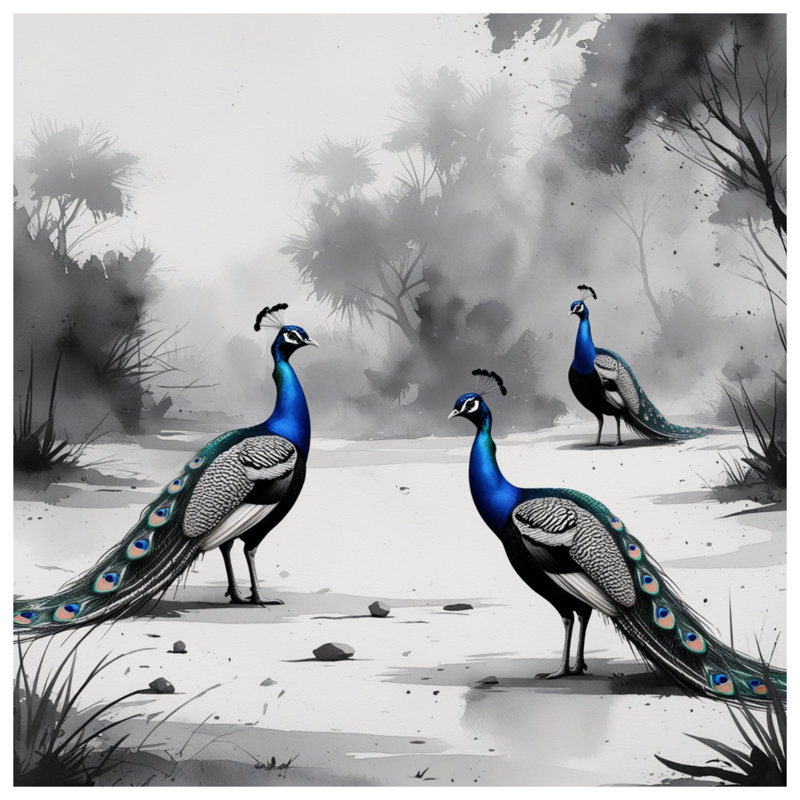 Blue Peacocks In Forest Double Sided Throw Pillows, 16 x 16 inches