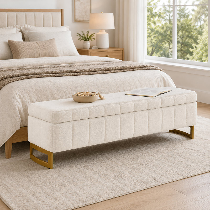 Modern Oversized Teddy Bench For End Of Bed With Storage Entryway Bench, Beige