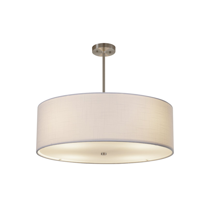 Lustre à abat-jour cylindrique 6 lumières, Blanc, Nickel