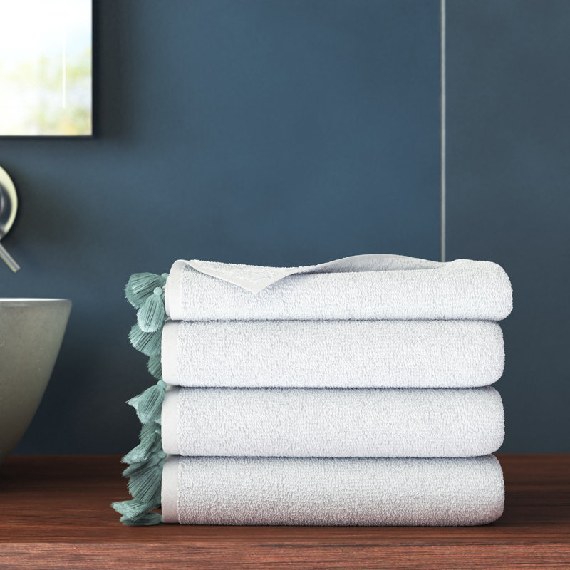 Funke 100% Cotton Plush Hand Towel, White/ Celestial Blue