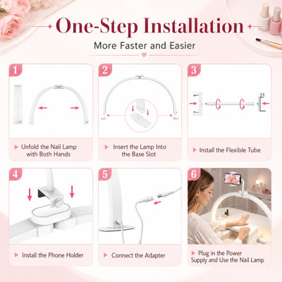 Large 29-Inch Foldable Half-Moon Nail Lamp with Phone Holder, 3 Color Modes and 10 Brightness Levels for Beginner Manicure Workstations