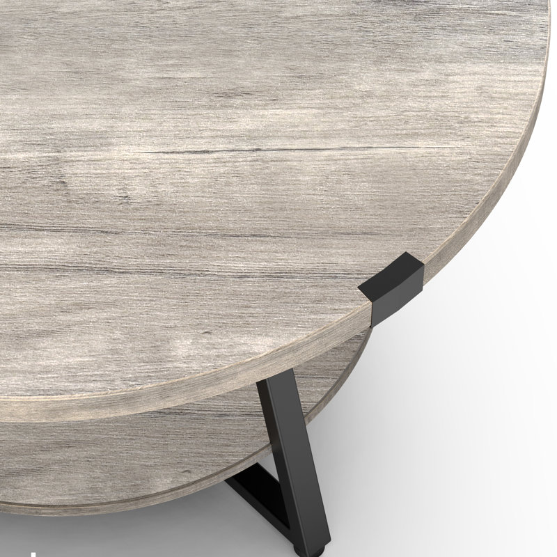 Table basse Jahaira avec tablettes de rangement à 2 niveaux, Gris délavé