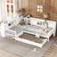 Lit plateforme simple en L avec lit gigogne, lit plateforme en bois massif avec tiroirs et tablettes de rangement, sans sommier nécessaire, blanc-1086879257