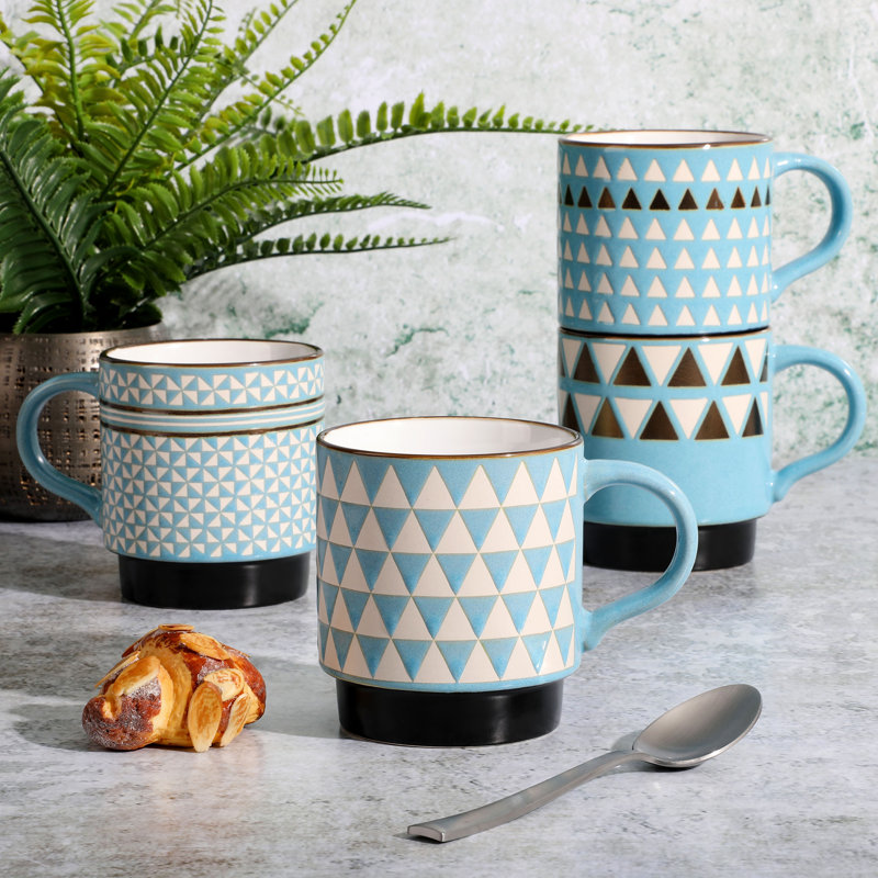 Primevalley Blue and White Ceramic Stackable Mug Set