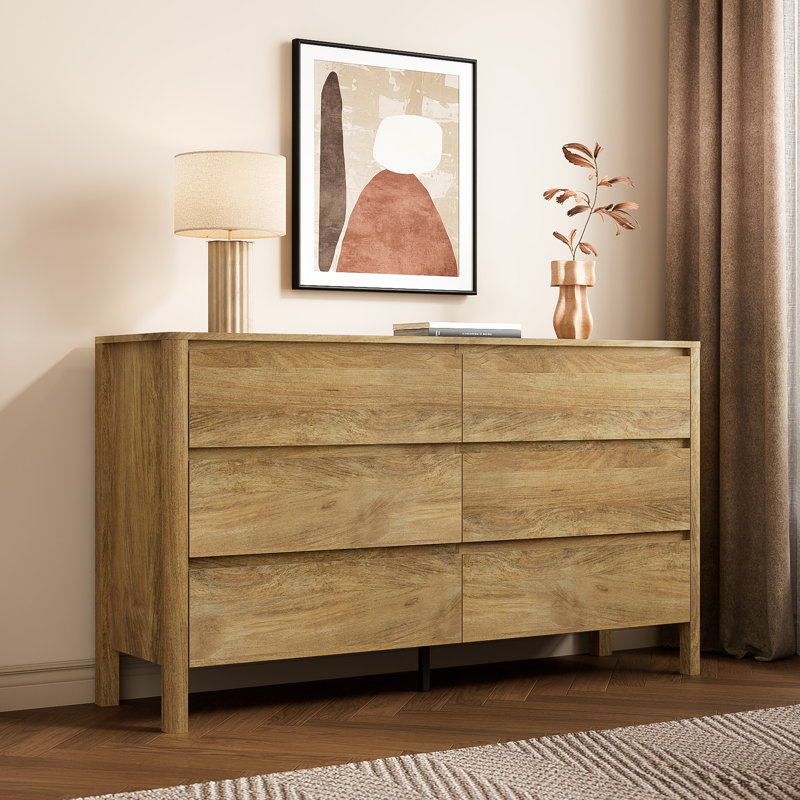 Commode 6 tiroirs 55,1 po, Bois de chêne