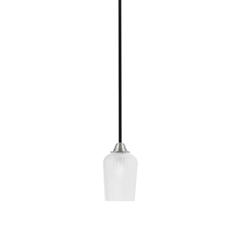Luminaire suspendu sur pied Paramount avec verre texturé de 5 po, Blanc, Noir mat/nickel brossé