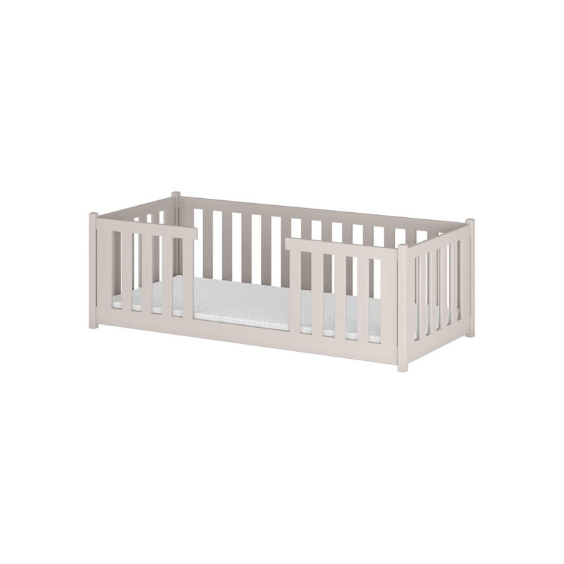 Wooden Single Bed Ferro 90x190cm - Elegant Low Profile with High Guard Panels, Cashmere