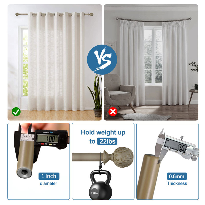 Tringle à rideaux simple Nathaly, De 28 po à 48 po de largeur, Blanc doré de France / décoration doré