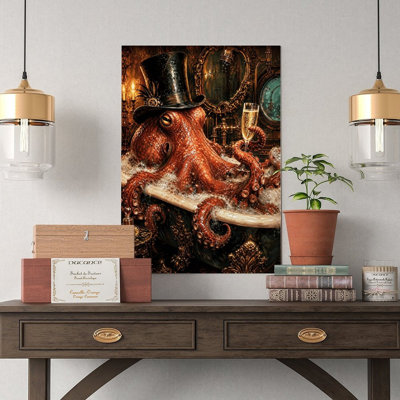 Canvas Wall Art Steampunk Octopus Bathtub Hat Champagne Vintage Poster Print Home Decor