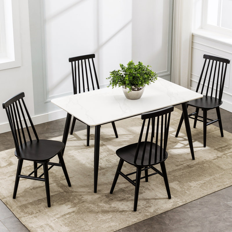 Swick Solid Wood Slat Back Upholstered Fabric Dining Side Chair