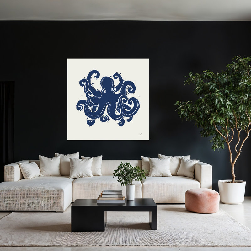 Art côtier bleu marine primitif, H 48 po x l 48 po